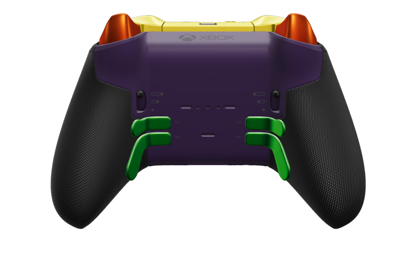 Xbox Elite Wireless Controller Series 2 - Core - Behuizing voorzijde: Astralpaars + rubberen handvatten, D-pad: Gefacetteerd, velocity-groen (metaal), Behuizing achterzijde: Astralpaars + rubberen handvatten