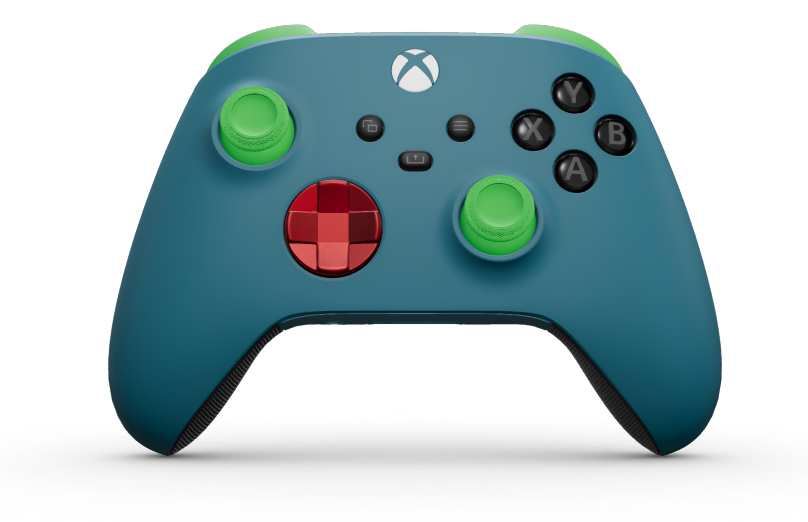 Xbox Wireless Controller - Hoofdtekst: Mineraalblauw, D-Pads: Pulsrood (metallic), Duimsticks: Velocity Green