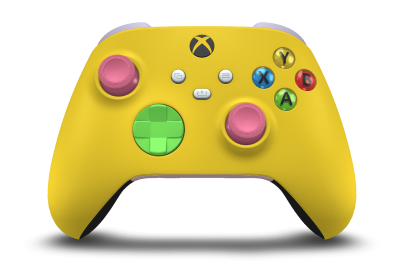 Xbox ワイヤレス コントローラー - Body: ライトニング イエロー, D-Pads: Velocity Green, Thumbsticks: Deep Pink