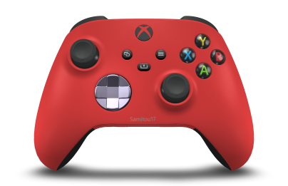 Controller with Pulse Red body, Soft Purple (Metallic) D-pad, and Carbon Black thumbsticks - front view