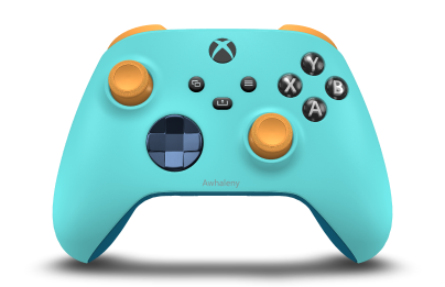 Controller with Glacier Blue body, Midnight Blue (Metallic) D-pad, and Soft Orange thumbsticks - front view