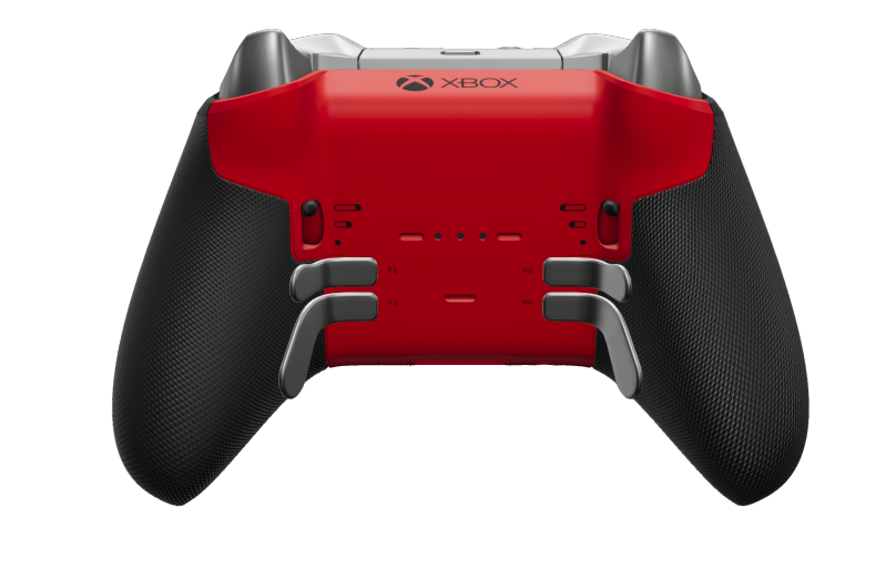 Xbox Elite Wireless Controller Series 2 - Core - Corps: Pulse Red + poignées caoutchoutées, BMD: À facettes, Bright Silver (métal), Arrière: Pulse Red + poignées caoutchoutées