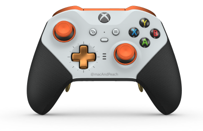 Mando inalámbrico Xbox Elite Series 2: básico - Behuizing voorzijde: Robotwit + rubberen handvatten, D-pad: Cross, Soft Orange (Metal), Behuizing achterzijde: Carbonzwart + rubberen handvatten