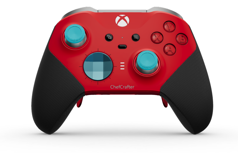 Xbox Elite Wireless Controller Series 2 - Core - Runko: Pulse Red + kumipintaiset kahvat, Suuntapainike Hybridimallin D-alusta: Viistetty, Mineral Blue (metalli), Takaisin: Pulse Red + kumipintaiset kahvat