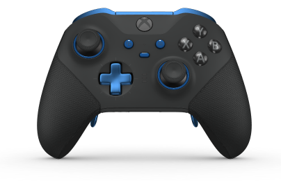 Xbox Elite Wireless Controller Series 2 - Core - Behuizing voorzijde: Carbonzwart + rubberen handvatten, D-pad: Cross, Photon Blue (Metal), Behuizing achterzijde: Carbonzwart + rubberen handvatten