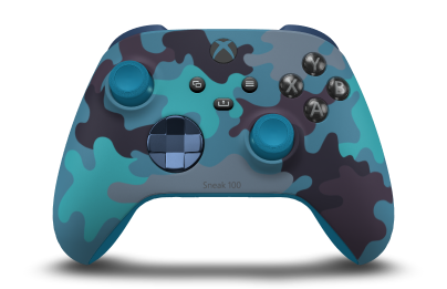 Controller with Mineral Camo body, Midnight Blue (Metallic) D-pad, and Mineral Blue thumbsticks - front view