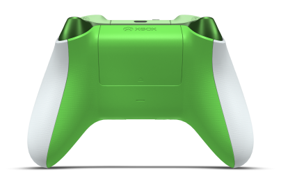 Xbox ワイヤレス コントローラー - Text: Roboterweiß, Steuerkreuze: Zinnfarben, Analogsticks: Geschwindigkeitsgrün
