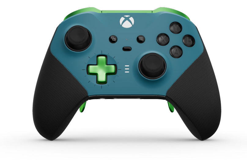 Xbox Elite Wireless Controller Series 2 - Core - 本體: 礦物藍 + 橡膠握把, 方向鍵: 十字形，疾速綠 (金屬), 背面: 機器白 + 橡膠握把