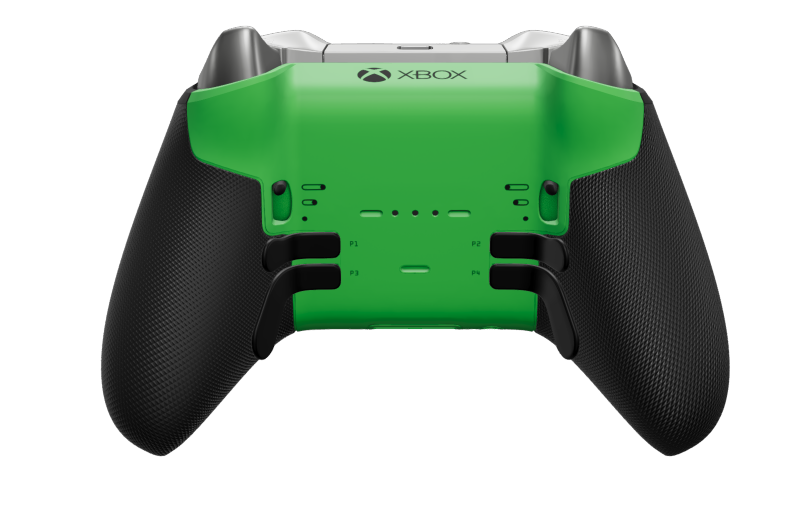 Xbox Elite Wireless Controller Series 2 - Core - Corps: Velocity Green + poignées caoutchoutées, BMD: À facettes, Bright Silver (métal), Arrière: Velocity Green + poignées caoutchoutées