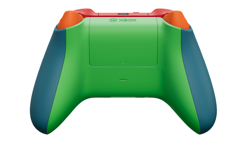 Xbox Wireless Controller - Hoofdtekst: Mineraalblauw, D-Pads: Pulsrood, Duimsticks: Bliksemgeel