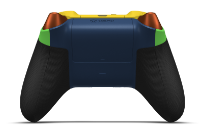 Controller with Velocity Green body, Zest Orange (Metallic) D-pad, and Midnight Blue thumbsticks - back view