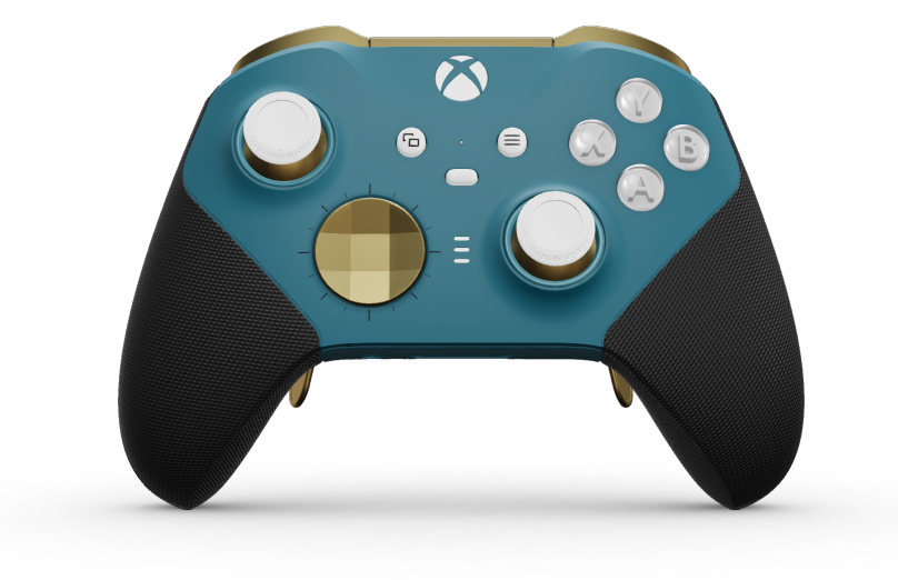 Xbox Elite Wireless Controller Series 2 - Core - Body: Mineral Blue + Rubberised Grips, D-pad: Faceted, Hero Gold (Metal), Back: Mineral Blue + Rubberised Grips