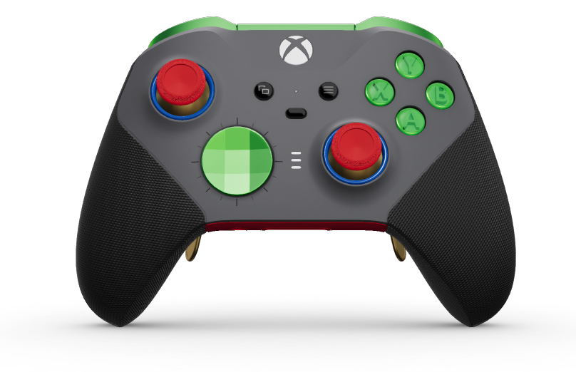 Xbox Elite Wireless Controller Series 2 - Core - Body: Storm Gray + Rubberized Grips, D-pad: Facet, Velocity Green (Metal), Back: Pulse Red + Rubberized Grips
