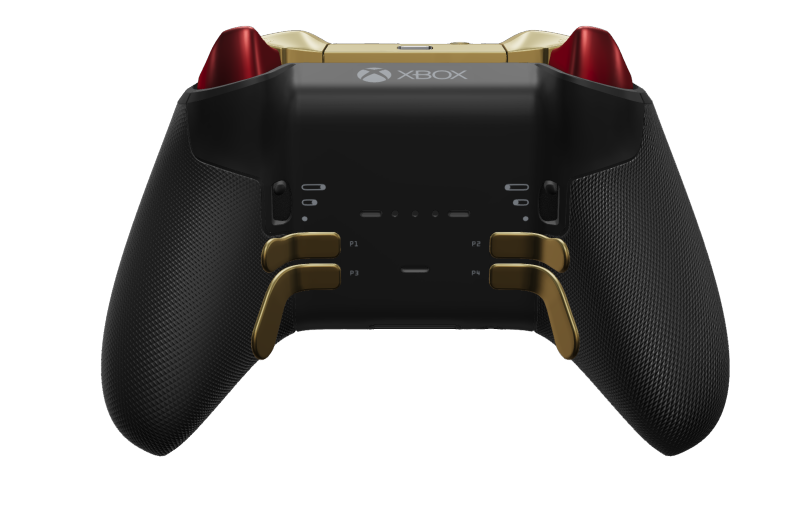 Xbox Elite Wireless Controller Series 2 - Core - Corps: Carbon Black + poignées caoutchoutées, BMD: À facettes, Hero Gold (métal), Arrière: Carbon Black + poignées caoutchoutées