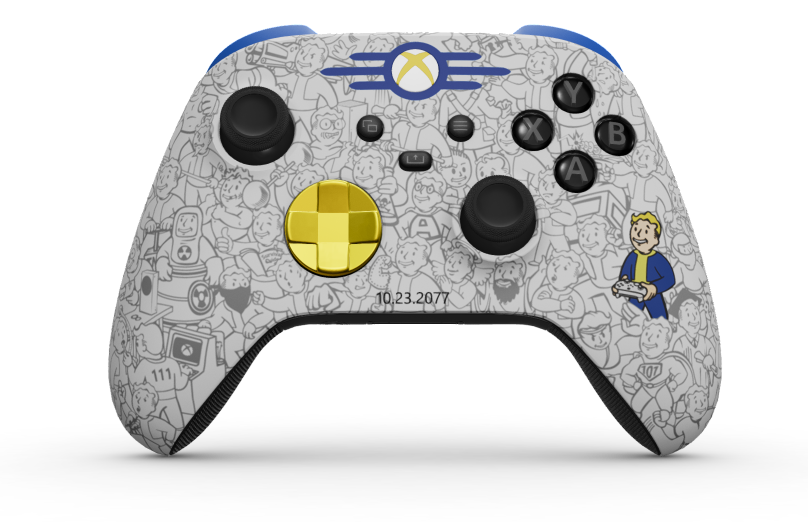 Xbox Wireless Controller - 機身: Fallout, 方向鍵: 亮黃色 (金屬), 搖桿: 碳黑色