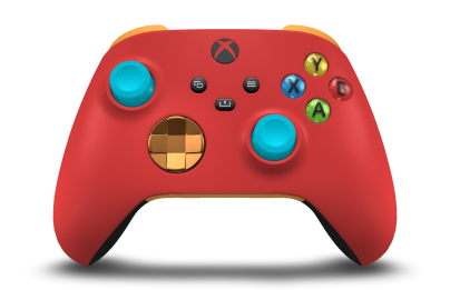 Xbox 無線控制器 - Body: Pulse Red, D-Pads: Soft Orange (Metallic), Thumbsticks: Dragonfly Blue
