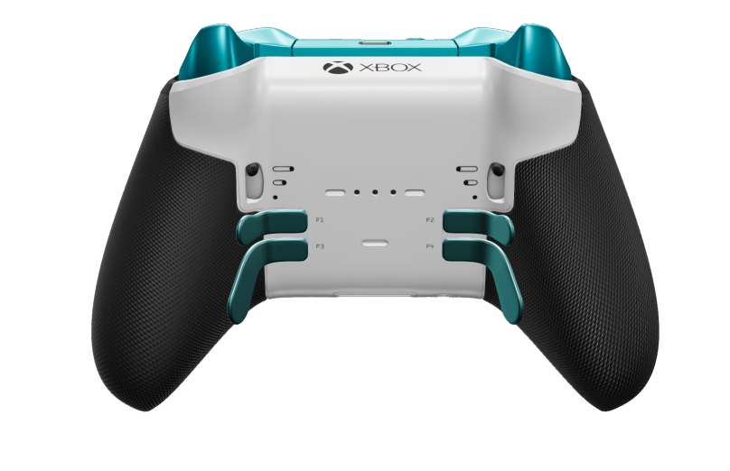 Xbox Elite Wireless Controller Series 2 – Core - 몸체: 로봇 화이트 + 고무 코팅 그립, 방향 패드: 크로스, 글레이셔 블루(금속), 뒤로: 로봇 화이트 + 고무 코팅 그립