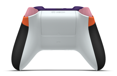 Controller with Zest Orange body, Lighting Yellow D-pad, and Pulse Red thumbsticks - back view