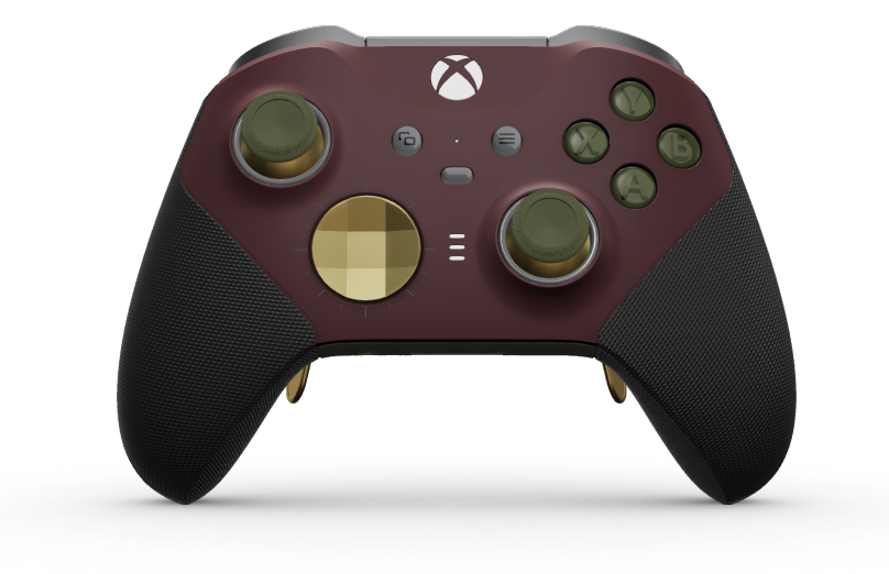 Xbox Elite Wireless Controller Series 2 - Core - Corps: Garnet Red + poignées caoutchoutées, BMD: À facettes, Hero Gold (métal), Arrière: Nocturnal Green + poignées caoutchoutées