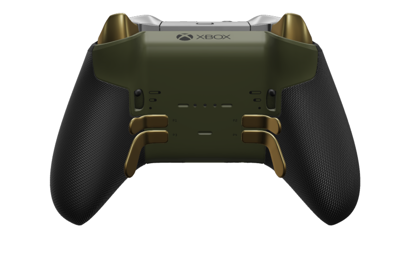 Xbox Elite Wireless Controller Series 2 - Core - Corps: Garnet Red + poignées caoutchoutées, BMD: À facettes, Hero Gold (métal), Arrière: Nocturnal Green + poignées caoutchoutées