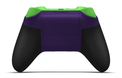 Controller with Astral Purple body, Velocity Green D-pad, and Velocity Green thumbsticks - back view