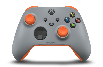 Controller with Ash Grey body, Carbon Black D-pad, and Zest Orange thumbsticks - front view