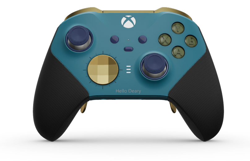 Xbox Elite Wireless Controller Series 2 - Core - Body: Mineral Blue + Rubberized Grips, D-pad: Facet, Hero Gold (Metal), Back: Mineral Blue + Rubberized Grips