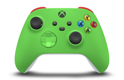 Controller with Velocity Green body, Velocity Green D-pad, and Carbon Black thumbsticks - front view
