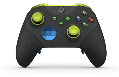 Xbox Elite Wireless Controller Series 2 - Core - Korpus: Carbon Black + Rubberized Grips, Pad kierunkowy: Wersja wklęsła, kwantowy błękit (wariant metaliczny), Tył: Carbon Black + Rubberized Grips