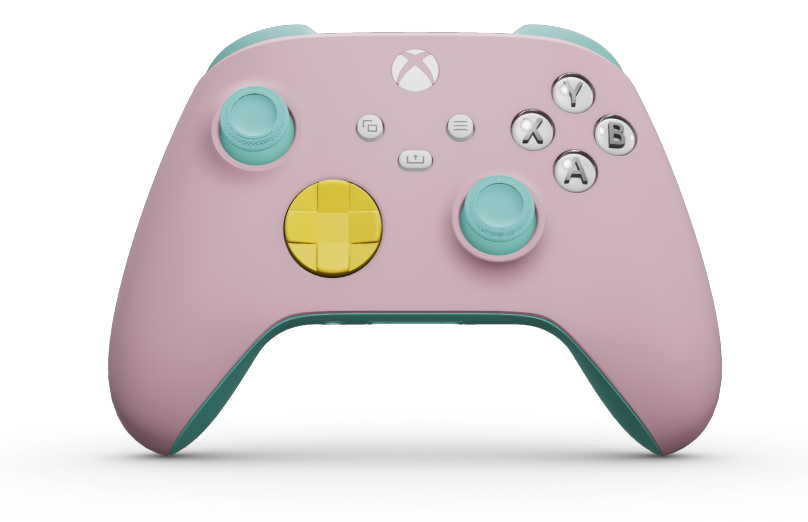 Xbox 무선 컨트롤러 - 몸체: 소프트 핑크, 방향 패드: 라이팅 옐로우, 엄지스틱: 글레이셔 블루