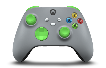 Controller with Ash Grey body, Velocity Green D-pad, and Velocity Green thumbsticks - front view
