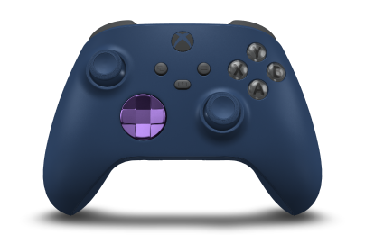 Controller with Midnight Blue body, Astral Purple (Metallic) D-pad, and Midnight Blue thumbsticks - front view