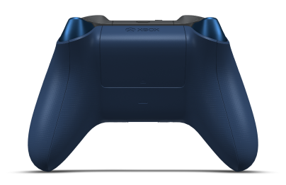 Controller with Midnight Blue body, Astral Purple (Metallic) D-pad, and Midnight Blue thumbsticks - back view