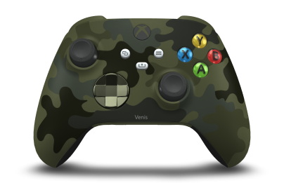 Xbox Wireless Controller - Corpo: Camuflagem de floresta, Botões Direcionais: Verde Noturno (Metálico), Manípulos Analógicos: Preto Carbono
