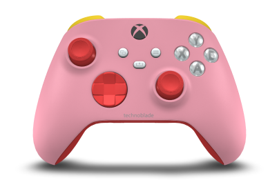 Controller with Retro Pink body, Pulse Red D-pad, and Pulse Red thumbsticks - front view