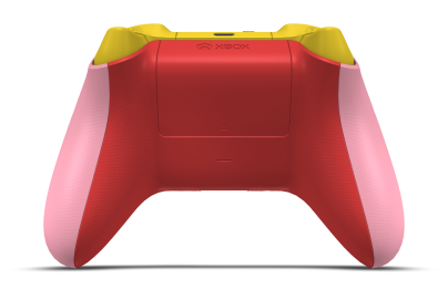 Controller with Retro Pink body, Pulse Red D-pad, and Pulse Red thumbsticks - back view