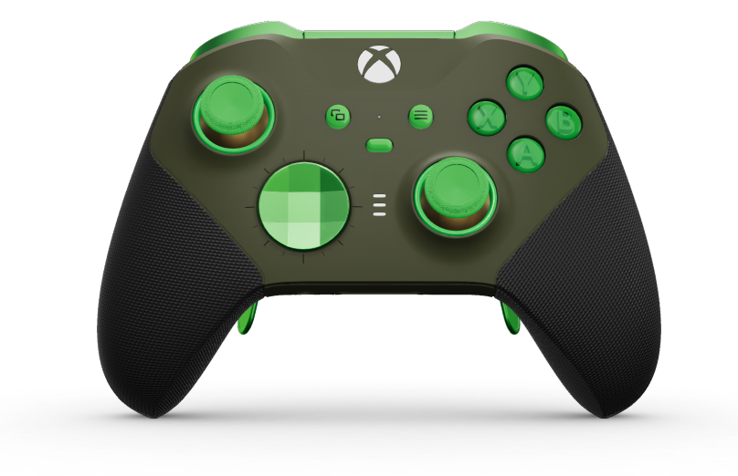 Xbox Elite Wireless Controller Series 2 - Core - 몸체: 녹터널 그린 + 고무 코팅 그립, 방향 패드: 패싯, 벨로시티 그린(메탈), 뒤로: 녹터널 그린 + 고무 코팅 그립