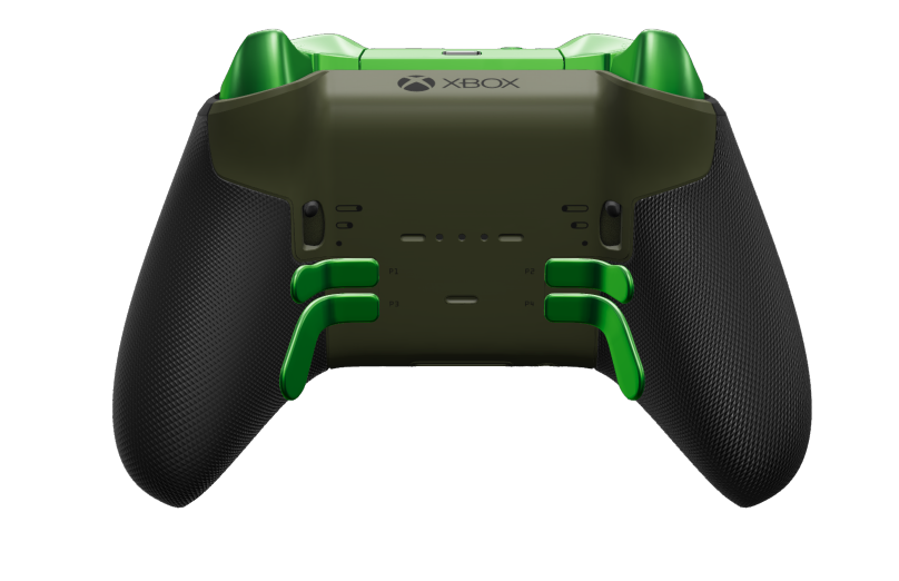 Xbox Elite Wireless Controller Series 2 - Core - 몸체: 녹터널 그린 + 고무 코팅 그립, 방향 패드: 패싯, 벨로시티 그린(메탈), 뒤로: 녹터널 그린 + 고무 코팅 그립