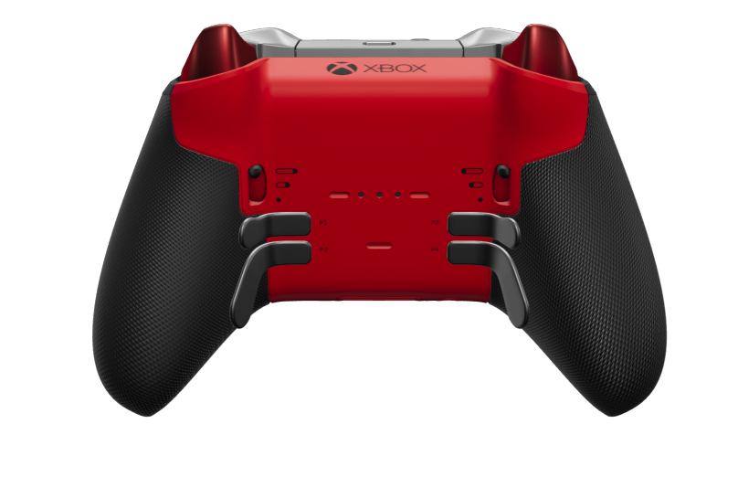 Xbox Elite trådlös handkontroll Series 2 – Core - Framsida: Storm Gray + gummerat grepp, Styrknapp: Facetterad, Pulse Red (Metall), Baksida: Pulse Red + gummerat grepp