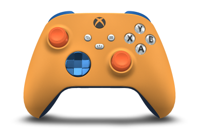 Xbox Wireless Controller - Brödtext: Mjukt orange, Styrknappar: Fotonblå (metallic), Styrspakar: Apelsinzest