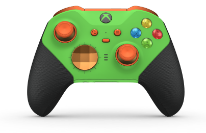 Xbox Elite Series 2 – Core vezeték nélküli kontroller - Body: Velocity Green + Rubberized Grips, D-pad: Facet, Soft Orange (Metal), Back: Velocity Green + Rubberized Grips