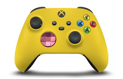 Controller with Lighting Yellow body, Retro Pink (Metallic) D-pad, and Carbon Black thumbsticks - front view