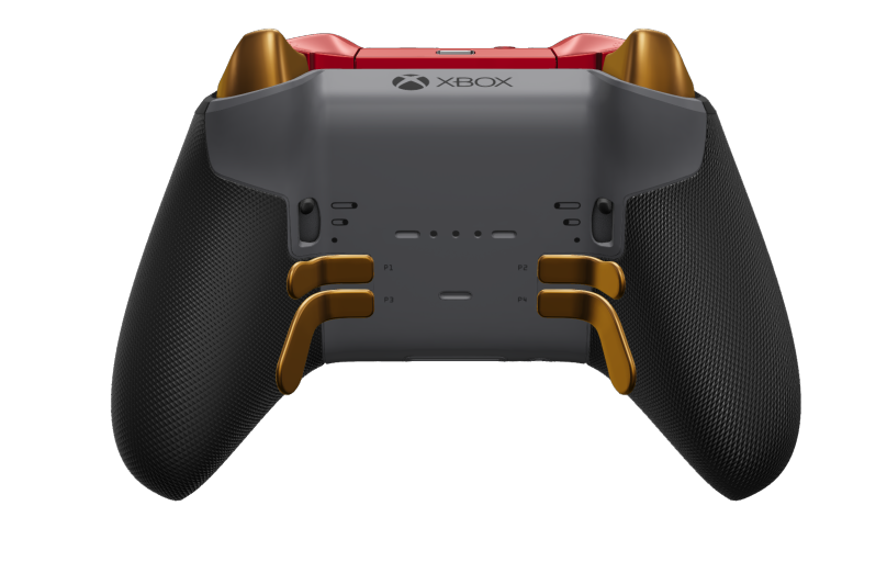 Xbox Elite Wireless Controller Series 2 - Core - Hoveddel: Impulsrød + gummigreb, D-blok: Facetteret, orange (metal), Bagside: Stormgrå + gummigreb