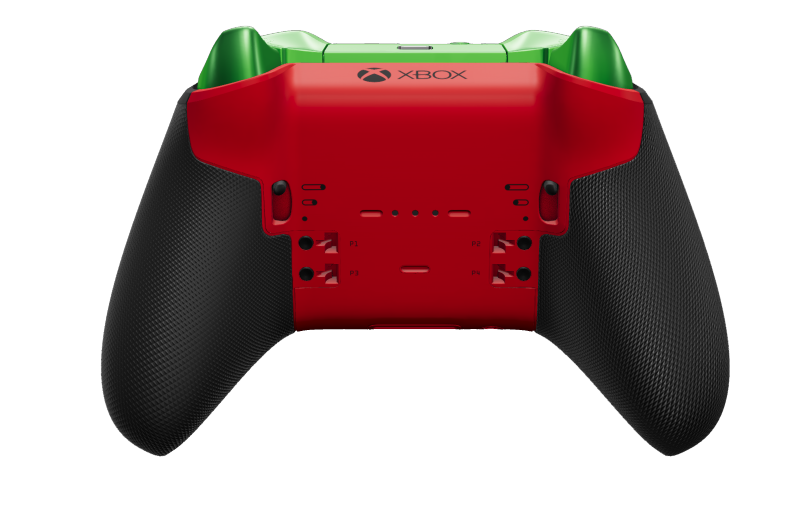 Xbox Elite Wireless Controller Series 2 - Core - Tělo: Červená Pulse Red + pogumované rukojeti, Směrový ovladač: Broušený, Velocity Green (kov), Zadní strana: Červená Pulse Red + pogumované rukojeti