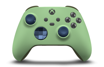 Controller with Soft Green body, Midnight Blue (Metallic) D-pad, and Midnight Blue thumbsticks - front view