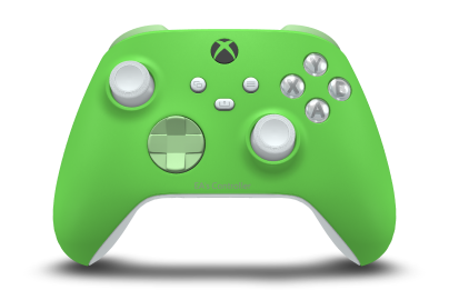 Controller with Velocity Green body, Soft Green D-pad, and Robot White thumbsticks - front view
