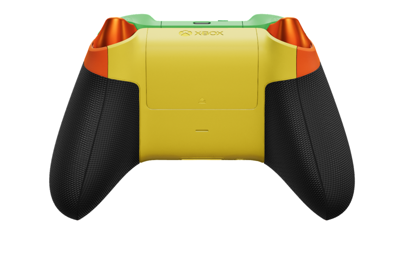 Xbox Wireless Controller - Text: Orangenschale, Steuerkreuze: Weiches Orange (Metallic), Analogsticks: Geschwindigkeitsgrün