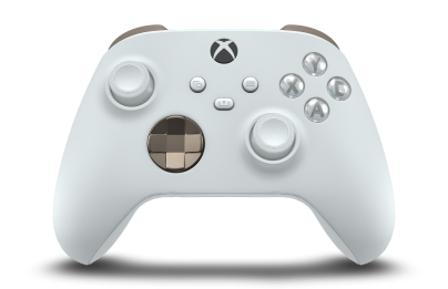 Controller with Robot White body, Desert Tan (Metallic) D-pad, and Robot White thumbsticks - front view