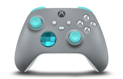 Controller with Ash Grey body, Dragonfly Blue (Metallic) D-pad, and Glacier Blue thumbsticks - front view