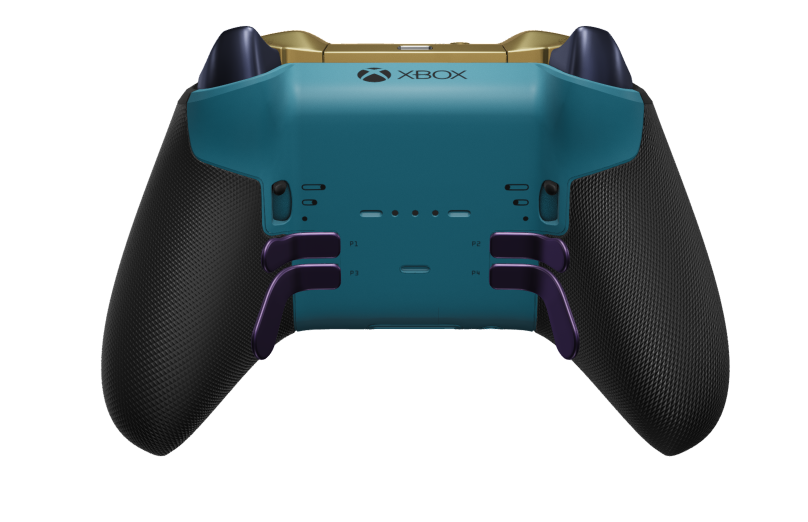 Langaton Xbox Elite Series 2 Core -ohjain - Corpo: Azul Noturno + Pegas em Borracha, Botão Direcional: Cruz, Dourado Herói (Metal), Traseira: Azul Mineral + Pegas em Borracha